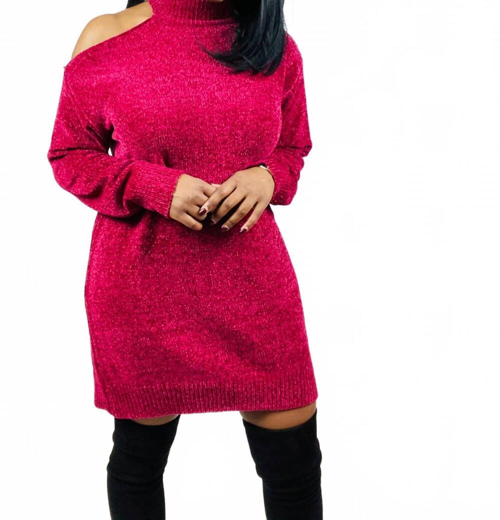 NEW EE:SOME luna cold shoulder sweater dress in wine